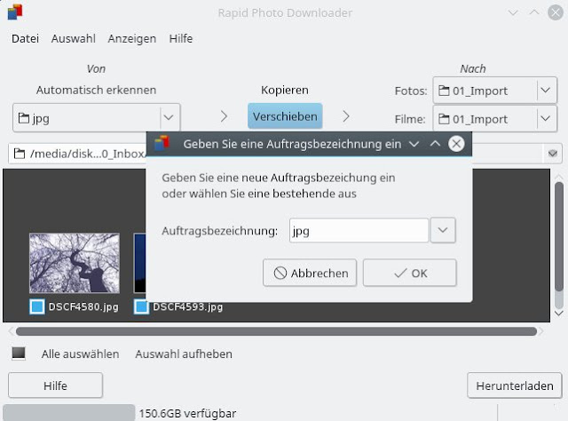 Rapid Photo Downloader: Verschieben von jpg-Bildern